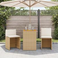 3-delige Bistroset met kussens poly rattan beige - thumbnail