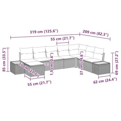 Tuinbankenset met kussen 8 pcs Grijs Poly riet