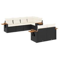 7-delige Loungeset met kussens poly rattan zwart - thumbnail