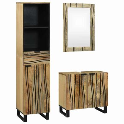 Badkamermeubelset met lade met plank 3 pcs Bruin Bewerkt hout