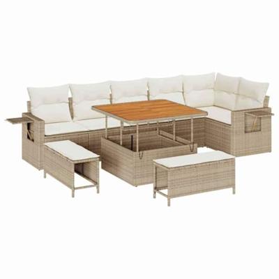 Tuinbankenset met kussen 11 pcs Beige en Crème poly rattan