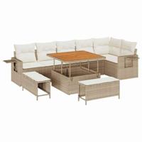 Tuinbankenset met kussen 11 pcs Beige en Crème poly rattan - thumbnail