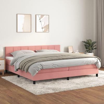 Boxspring met matras fluweel roze 200x200 cm