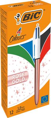 Bic balpen 4 Colour Shine, rosé goud, doos van 12 stuk