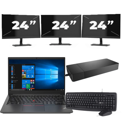Lenovo ThinkPad E14 Gen 2 - Intel Core i3-11e Generatie - 14 inch - 16GB RAM - 256GB SSD - Windows 11 Home + 3x 24 inch Monitor