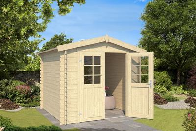 Outdoor Life Ingo Blokhut 250x195 cm 28 mm vuren blank- Zadeldak- Onbehandeld vurenhout- Outdoor Life