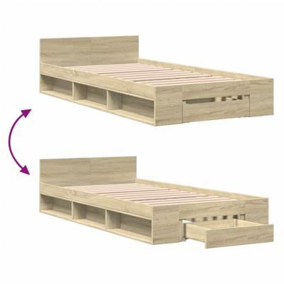 Bedframe met lades bewerkt hout sonoma eikenkleurig 135x190 cm