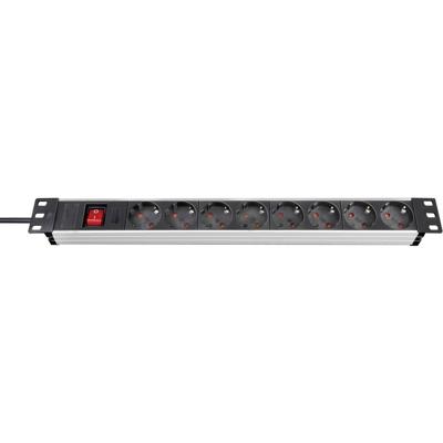 Brennenstuhl 1390007018 Alu-Line 19" PDU | Stekkerdoos Server | 16A met 8x Type F Stopcontacten | Aan/uit Schakelaar | 2 meter