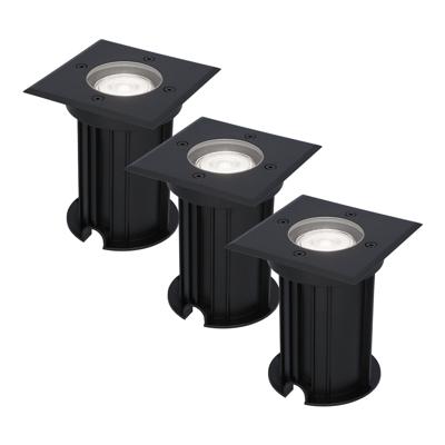 Set van 3 Ramsay LED Grondspots Vierkant - Dimbaar - GU10 - 6500K daglicht wit - 4 Watt 345 Lumen - Tuinspot - Zwart - IP67 waterdicht - Overrijdbaar voor de Oprit, Tuin en Terras