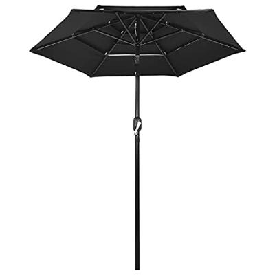 VidaXL Parasol 3-laags met aluminium paal 2 m zwart - thumbnail