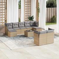 10-delige Loungeset met kussens poly rattan beige - thumbnail