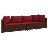 4-delige Loungeset met kussens poly rattan bruin - thumbnail