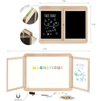 Magnetisch drieluik wandbord - JEUJURA - Magnetische centrale leisteen, 2 panelen, wit en krijtzijde