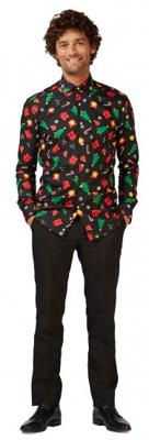 Kerstmis Blouse Heren Zwart met Kerstprints Opposuits