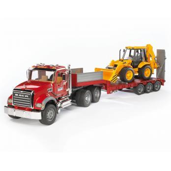 Bruder Mack Granite wagen + dieplader + JCB 4CX baggerlader - thumbnail