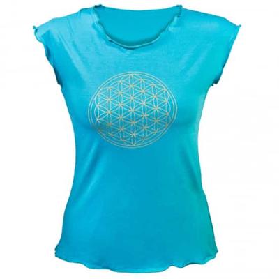 Yoga T-shirt met 'Bloem des Levens' - Donker Turquoise M