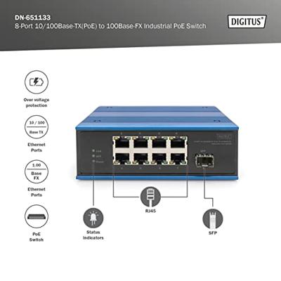 Digitus DN-651133 Industrial Ethernet Switch 8 + 1 poorten 10 / 100 MBit/s PoE-functie