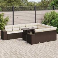 11-delige Loungeset met kussens poly rattan bruin - thumbnail