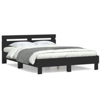 Bedframe met hoofdeinde bewerkt hout zwart 150x200 cm - thumbnail