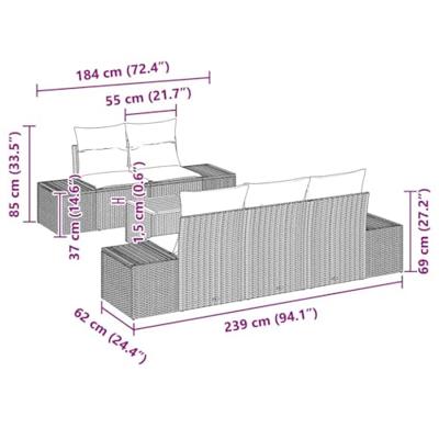 Tuinbankenset met opslag 6 pcs Zwart en Crème poly rattan