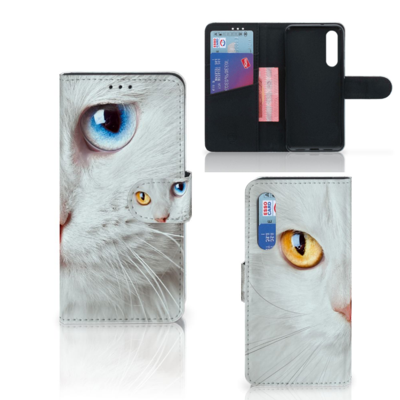 Xiaomi Mi 9 SE | Telefoonhoesje | Met pasjeshouder | Witte Kat Xiaomi Mi 9 SE | Telefoonhoesje | Met pasjeshouder | Witte Kat