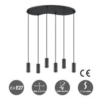 Metaal kroonluchter - Industrie hanglamp - Zwart - Met 6 pcs lampvoeten - Ontworpen voor Eetkamer en Slaapkamer - 60 x 25.8 x 117.5cm - set met E27 Lamphouder - voor Lampenkap met Doorsnede max 15cm - Gloeilamp Niet Inbegrepen - thumbnail