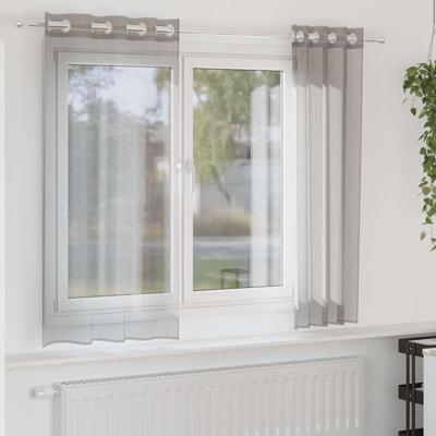 Gordijnen voile met doorvoertules 2 st 140x175 cm lichtgrijs