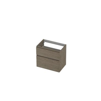 INK - Onderkast 2 Laden Greeploos Hout Decor met Houten Keerlijst A-symmetrisch - 700x450x650 Mm - Greige Eiken