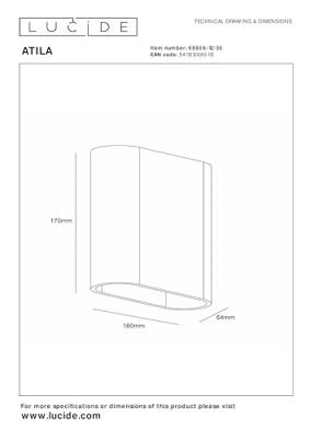 Lucide ATILA - Wandlamp Binnen/Buiten - LED Dimb. - 2x5W 2700K - IP54 - Zwart