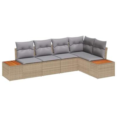 Tuinbankenset met kussen 5 pcs Beige Poly riet