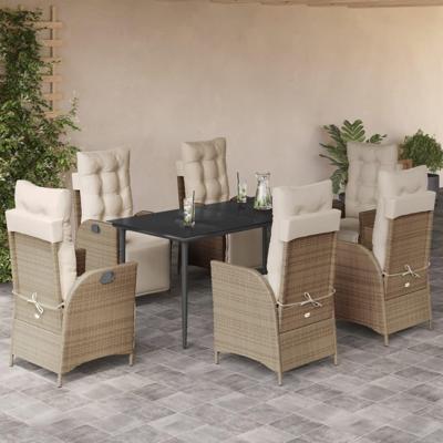 7-delige Tuinset met kussens poly rattan beige