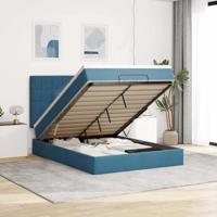 Ottoman bed met matrassen 140x190cm fluweel donkerblauw - thumbnail
