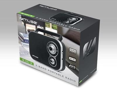 Muse M-051R draagbare retro radio, FM en MW, werkt op netstroom en batterijen, telescopische antenne, AUX-in, zwart