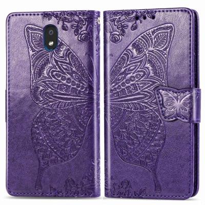 Voor LG K30 2019 Butterfly Love Flower reliëf horizontale Flip lederen draagtas met beugel Lanyard Card slot portemonnee (donker paars)
