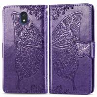 Voor LG K30 2019 Butterfly Love Flower reliëf horizontale Flip lederen draagtas met beugel Lanyard Card slot portemonnee (donker paars) - thumbnail
