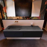 Badkamermeubelset Mondiaz Erin 150 cm met 2 Lades met RIDGE Wastafel Links Dark grey Zonder Kraangaten Greeploos Mat Urban - thumbnail