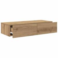 Wandschap met lades 80x33x17 cm bewerkt hout artisanaal eiken - thumbnail