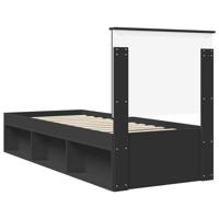 Bedframe met hoofdeinde Zwart 75 x 190 cm Massief grenenhout - thumbnail