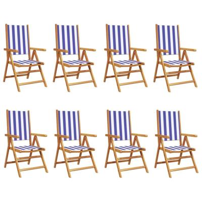 Tuinstoelen 8 st verstelbaar massief hout en stof blauw en wit