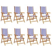 Tuinstoelen 8 st verstelbaar massief hout en stof blauw en wit - thumbnail