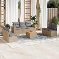 8-delige Loungeset met kussens poly rattan beige - thumbnail