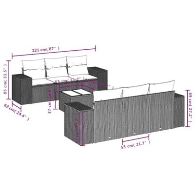 7-delige Loungeset met kussens poly rattan lichtgrijs