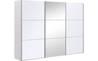Goossens Kledingkast Easy Storage Sdk, 303 cm breed, 220 cm hoog, 2x 3 paneel glas schuifdeuren en 1x 3 paneel spiegel schuifdeur midden