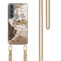 Samsung Galaxy S25 hoesje met beige koord - Abstract gezicht bruin - thumbnail