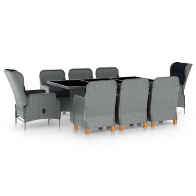 9-delige Tuinset met kussens poly rattan lichtgrijs