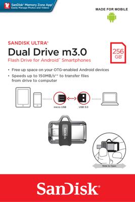 SanDisk Ultra® Dual Drive m3.0 USB-stick smartphone/tablet 256 GB USB-A 3.2 Gen 1