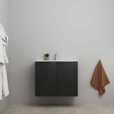 On-Line Onderkast - 80 cm - Voorgemonteerd - 2 Deuren met Greep - Porseleinen Wastafel - 1 Kraangat - Mat Zwart