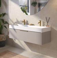 Saqu Lima voorgemonteerd badmeubel met messing greep incl. wastafel 120x46cm mat greige - thumbnail