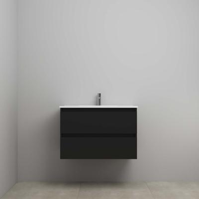 On-Line Onderkast - 80 cm - Voorgemonteerd - Porseleinen Wastafel - 1 Kraangat - Mat Zwart