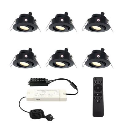 Set van 6 Sienna LED Mini Inbouwspots met trafo - 12 Volt 3 Watt 200 lumen - Dimbaar - Kantelbaar - Plat 30mm - 2700K - IP44 waterdicht - Zwart